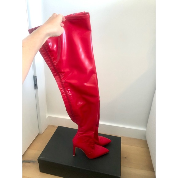 Mistress Rocks INAMORATA Red Vegan Leather Over-The-Knee Boots - Picture 7 of 16